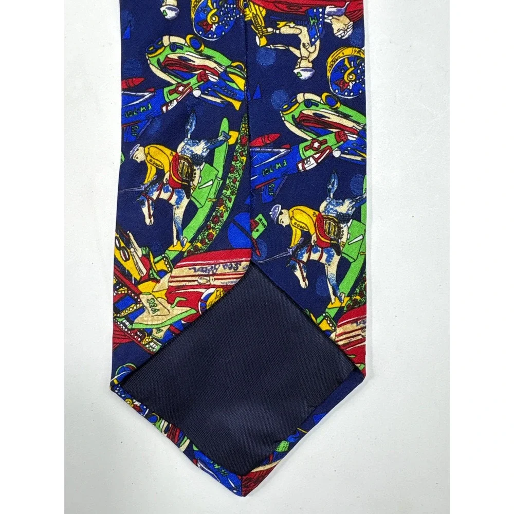 Pagliano Milan New‎ York Silk Tie Vintage Tin Toy Novelty Navy Motorcycle Car
